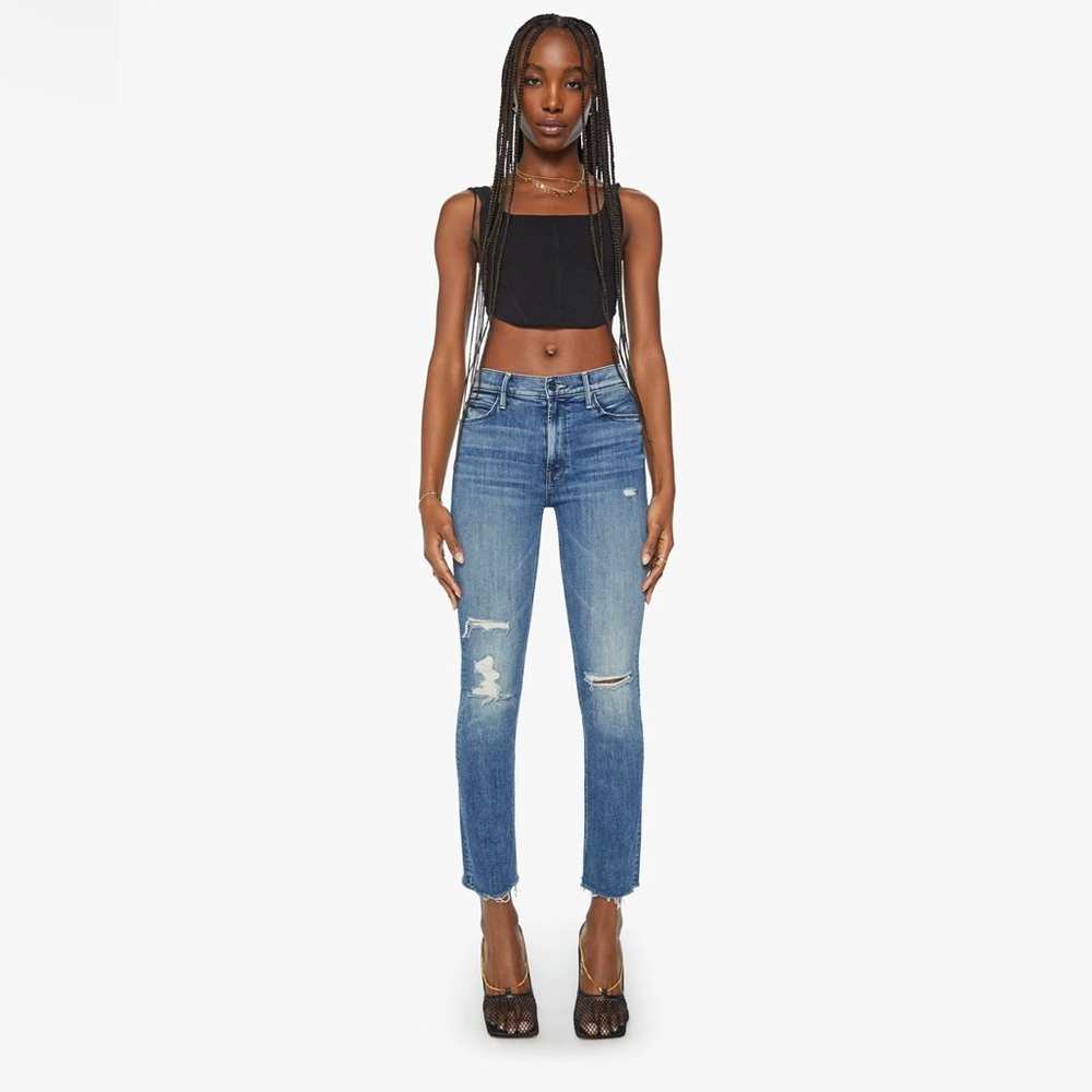 Mother Denim Mid Rise Dazzler Ankle Fray